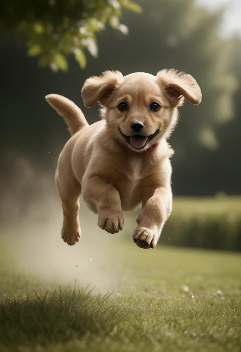 (Flying Puppy), motion blur, full body, award-winning, cinematic still, emotional, vignette, dynamic, vivid, (masterpiece, best quality, Professional, perfect composition, very aesthetic, absurdres, ultra-detailed, intricate details:1.3)​