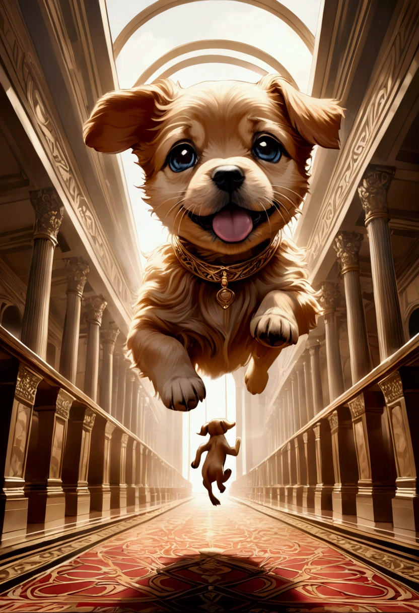 (Flying Puppy), motion blur, full body, award-winning, cinematic still, emotional, vignette, dynamic, vivid, (masterpiece, best quality, Professional, perfect composition, very aesthetic, absurdres, ultra-detailed, intricate details:1.3)​