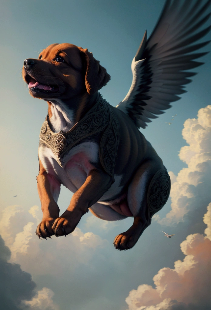 (Flying Puppy), motion blur, full body, award-winning, cinematic still, emotional, vignette, dynamic, vivid, (masterpiece, best quality, Professional, perfect composition, very aesthetic, absurdres, ultra-detailed, intricate details:1.3)​