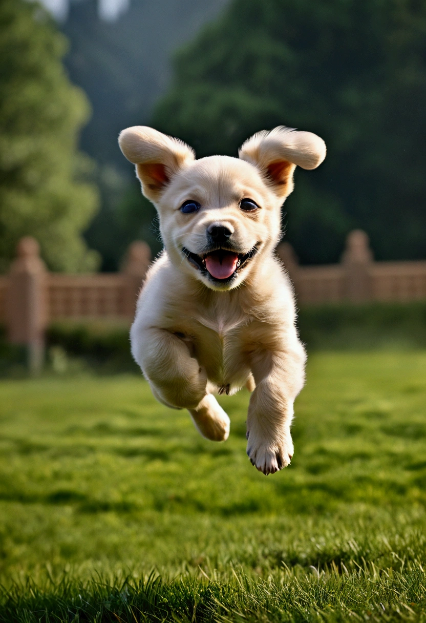 (Flying Puppy), motion blur, full body, award-winning, cinematic still, emotional, vignette, dynamic, vivid, (masterpiece, best quality, Professional, perfect composition, very aesthetic, absurdres, ultra-detailed, intricate details:1.3)​