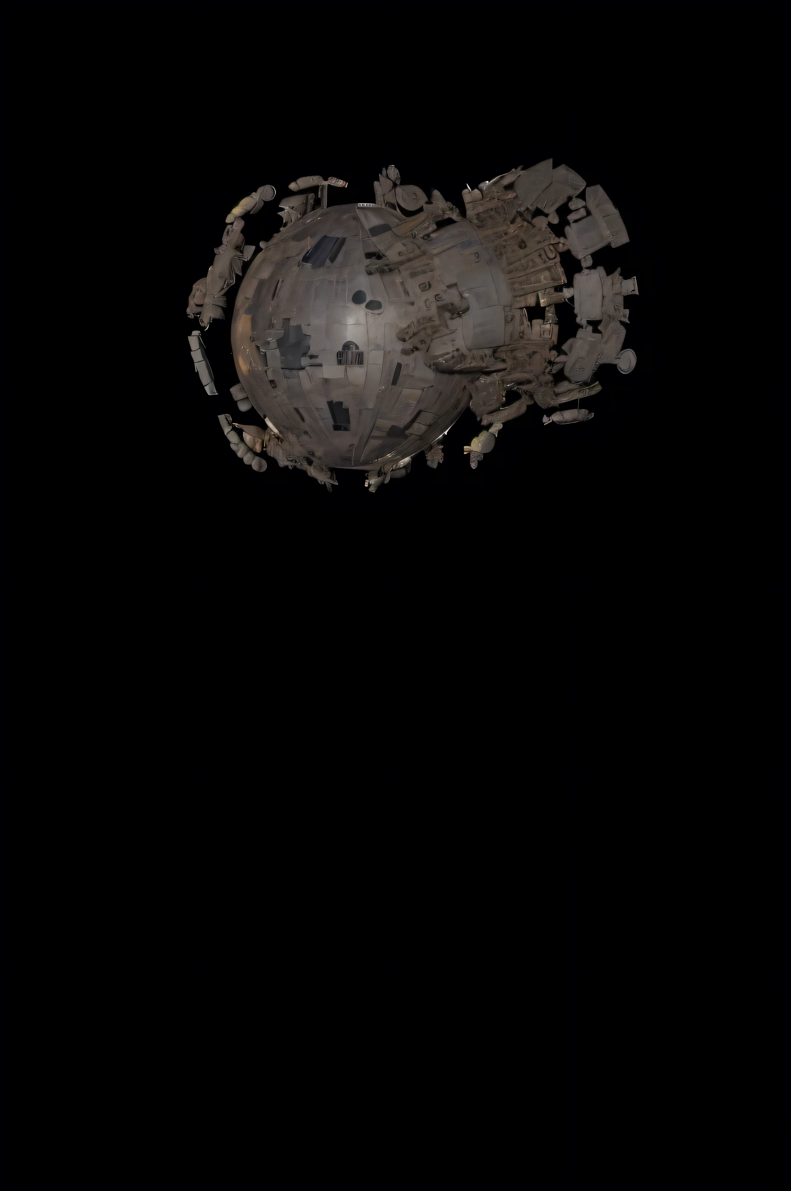 a battle moon space station surrounded by ship and space parts, masterpiece, best, photo realistic cinematic, hyper realistic battle moon, global space station fortress