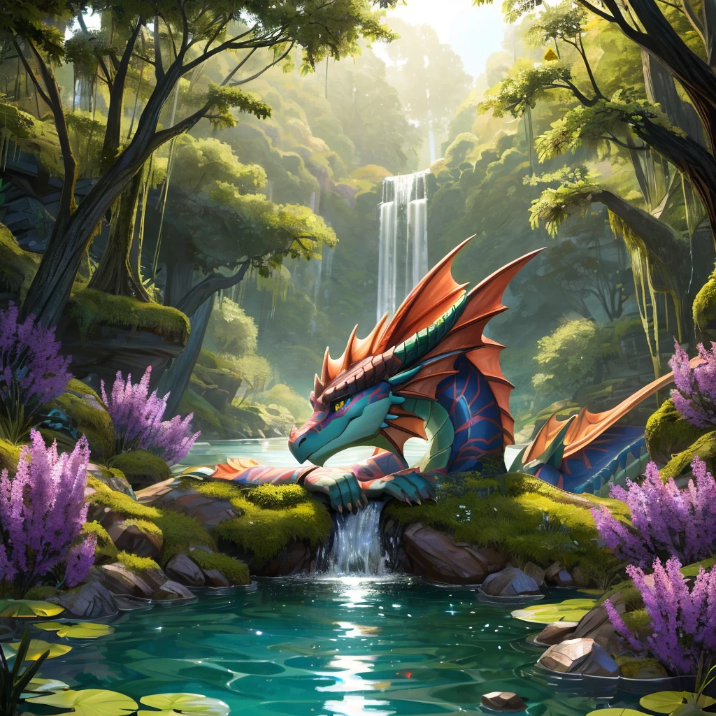 HD, World of Warcraft,tract,A beautiful and detailed portrait of a large male wild scaly cat,Petrochemical,Petrochemical,statue,Stone statue,moss,crack,dragon, Hiroshi,Solitary, template, big Body, sexy Body, shrink Body, Brown_Anti-shading,goddess, Looking at the audience, minus, Ross Chen,Ruan Jia, Popular on ArtStation, Foxworth, light, Body, Tempting, full Body, Looking at the audience, ambient soft lighting, 4K, outdoor, nature, forest, Trees, grass, plant, Flowers, river, Caustic lines, Water Flow, ripple, (case:1.2), pond, jungle, Lush leaves, (((side view,layout,Third person perspective,lower))),NSFW