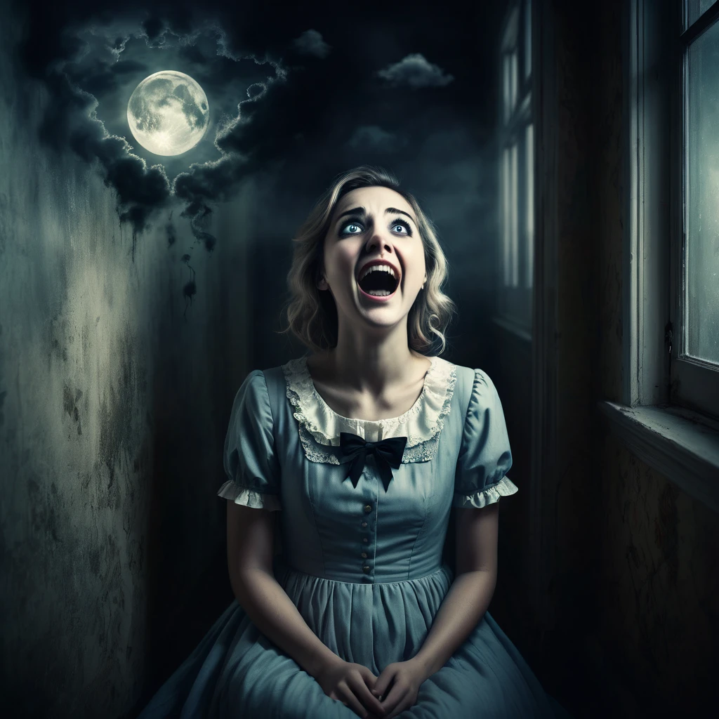 Make a dreamy mysterious horror style image symbolizing anxiety and hope, repress an emotion; stifle laughter or repress a retort, symbols