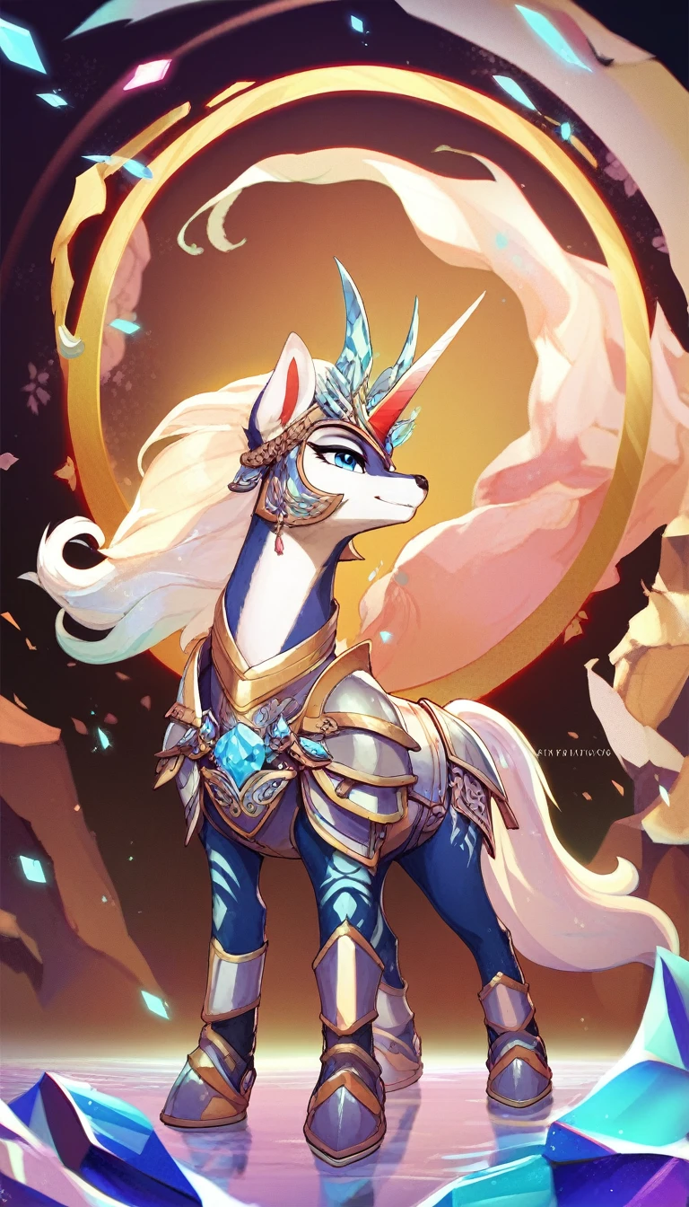 An anime full-body view of an alluring Wolf Goddess Reploid, inspired by Megaman X, stands confidently by a tranquil lake under a moonlit night. Her advanced wolf armor, intricately detailed with vibrant sapphire blue and fiery red hues, reflects the soft moonlight, shimmering with a ethereal glow. The sleek silhouette of her armor contrasts beautifully with her longer than usual flowing white mane, adding to her otherworldly and enchanting charm. Her piercing, crystal blue eyes gleam with an inner strength and wisdom, while her fierce red accents add a bold and powerful appearance. The serene lake mirrors the reflection of her