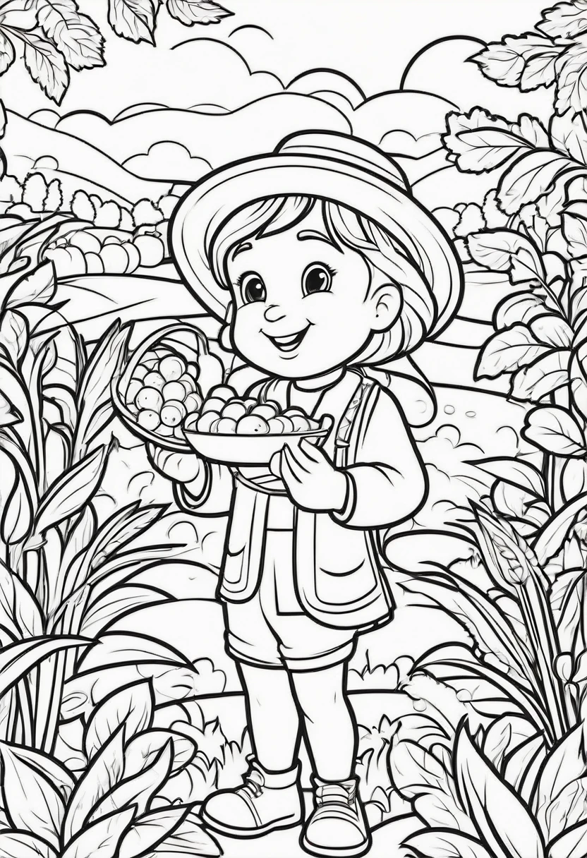 coloring page for kids, Harvest festival celebration, cartoon style, thick lines