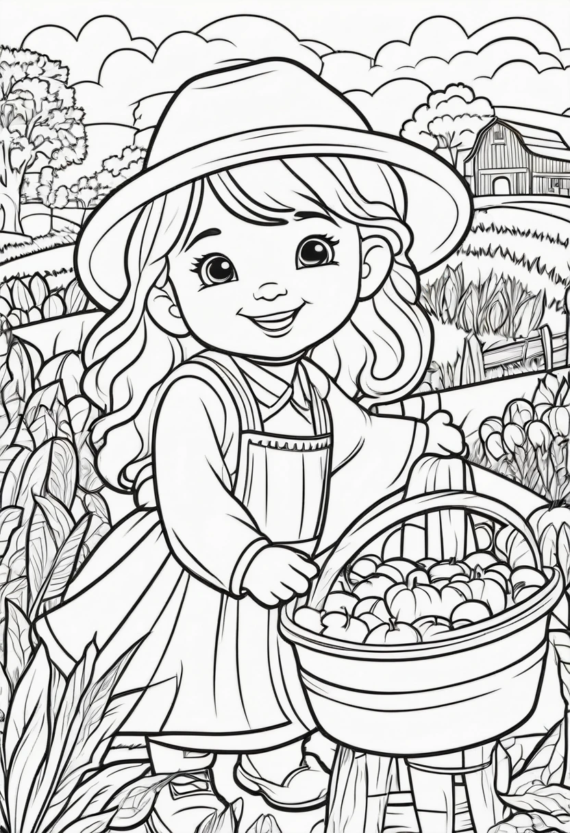 coloring page for kids, Harvest festival celebration, cartoon style, thick lines