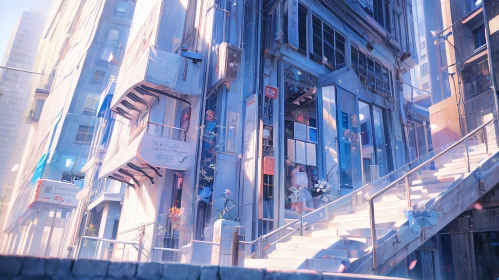 Anime girl with long white hair and blue eyes standing in front of a building., Girl with white hair, 4K anime style, Perfect white hair girl, anime art wallpaper 4k, anime art wallpaper 4k, anime art wallpaper 8k, beautiful animated portrait, beautiful anime girl, 4k anime wallpaper, detailed digital anime art, anime girl portrait, beautiful anime woman