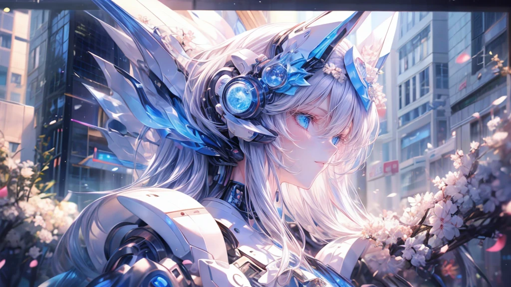 Anime girl with long white hair and blue eyes standing in front of a building., Girl with white hair, 4K anime style, Perfect white hair girl, anime art wallpaper 4k, anime art wallpaper 4k, anime art wallpaper 8k, beautiful animated portrait, beautiful anime girl, 4k anime wallpaper, detailed digital anime art, anime girl portrait, beautiful anime woman