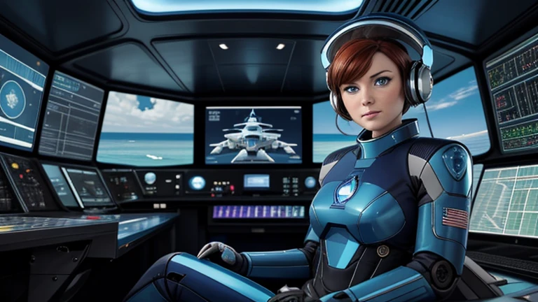 SeaArt Robot
txt2img
Pattern
15:32:04 Woman, 40 year old, pretty, short-hair, redheadwear, blue colored eyes, spaceship captain, sitting in the control room, cross legs, sensuous, drinking saturnian blue caipirinha. Wear captain's uniform, with sapphire earrings, Grinning.