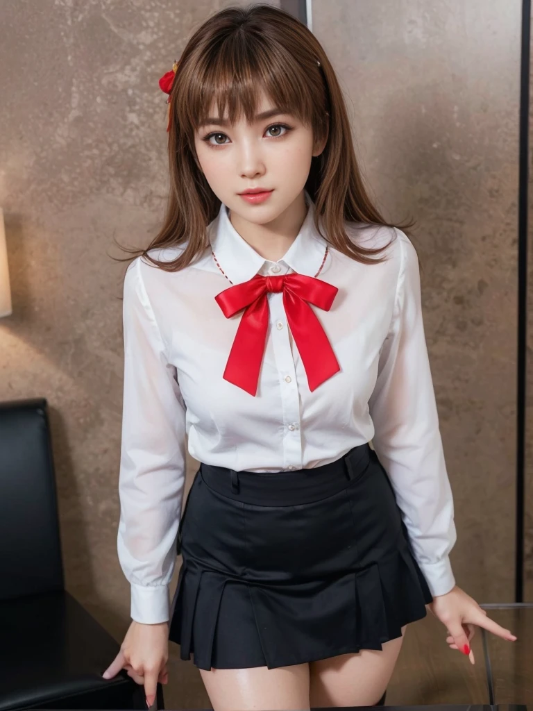 (32ｋ,high detal,high-detail、​masterpiece,Attention to detail,full body Esbian,Lori,独奏：1.9),Raw photo & realistic atmosphere,beautiful dark blue eyes,Detailed mouth,Glossy lips,Detailed eyebrows,Eyes drawn in detail with soft white skin that shines in every detail、Very beautiful eyes with dark blue eyes,Detailed lips、Very beautiful face,Very well-formed face、Real Face,shiny beautiful lips,Beautiful eyebrows,Infinite reality, Realistic Young Gravure Idol, Young Sensual Gravure Idol, Young Gravure Idol, Beautiful and sexy１7  old high school girl beautiful girl,the whole body is wet,dripped out,with a flushed face,Incredibly beautiful sexy１7 year high school girl beautiful girl,The body is dripping wet,Sheer clothing,Hair is wet,Dripping water,dripping,（Wet and see-through short sleeve blouse,Beautiful kind eyes,Looking at the camera：1.5）,(Beautiful smooth legs,Exposed thighs,Gentle smile,Sexy shapely breasts,,Immature body,Beautiful sexy floral almost lace blouse with red and white base,Super emphasis on bare thighs,Show off your beautiful thighs sexy,Dark room in crimson sexy space,Sit on the bed、Stand on both feet：1.７),（semi-long hair with a shiny knot,,,Blue Floral Lace Blouse,３ｄSuper high-resolution blouse with super detail、Lace and ruffles、Made sexy with see-through fabric,All buttons of the blouse are unbuttoned.,The lower body wears only sexy garter pantyhose and panties,Incorporate the overall image of a schoolgirl uniform,Dark red,total darkness,The room is dark、Difficult to see the subject.,Pitch black and sexy atmosphere：1.9）