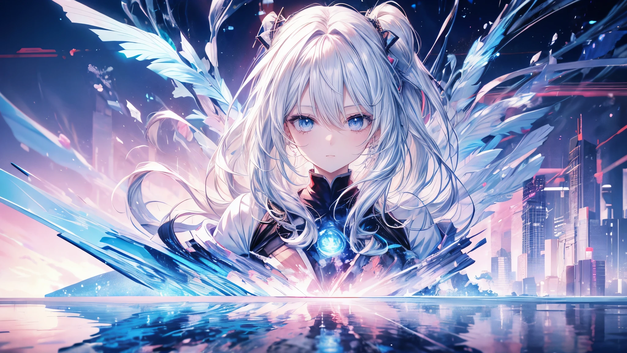 Anime girl with long white hair and blue eyes standing in front of a building., Girl with white hair, 4K anime style, Perfect white hair girl, anime art wallpaper 4k, anime art wallpaper 4k, anime art wallpaper 8k, beautiful animated portrait, beautiful anime girl, 4k anime wallpaper, detailed digital anime art, anime girl portrait, beautiful anime woman