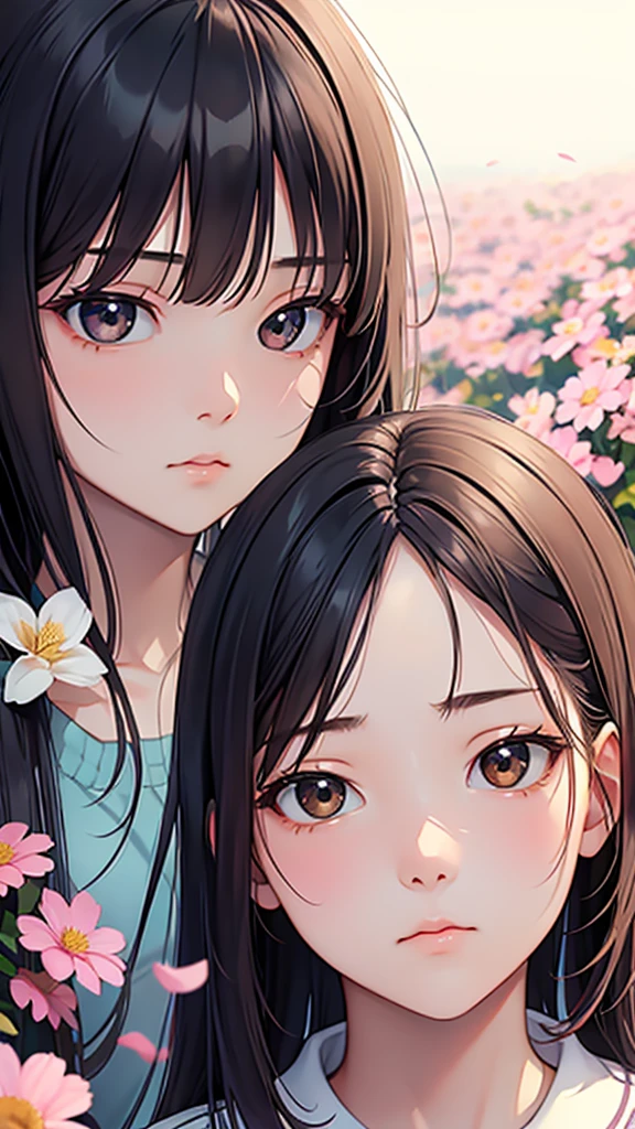 17 years old、beautiful girl、Expressionless、face closeup、Flowers Bloom