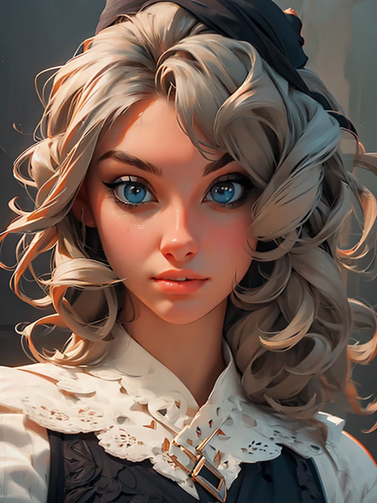 portrait, girl, middle ages, classicism, andrey atroshenko style, painting, pierced eyes, beautifully styled hair, traditional media, realistic, figurative, fine art, oil on canvas, HDR, 8K, original character, high resolution, high detail, focus on the face, beautiful eyes 