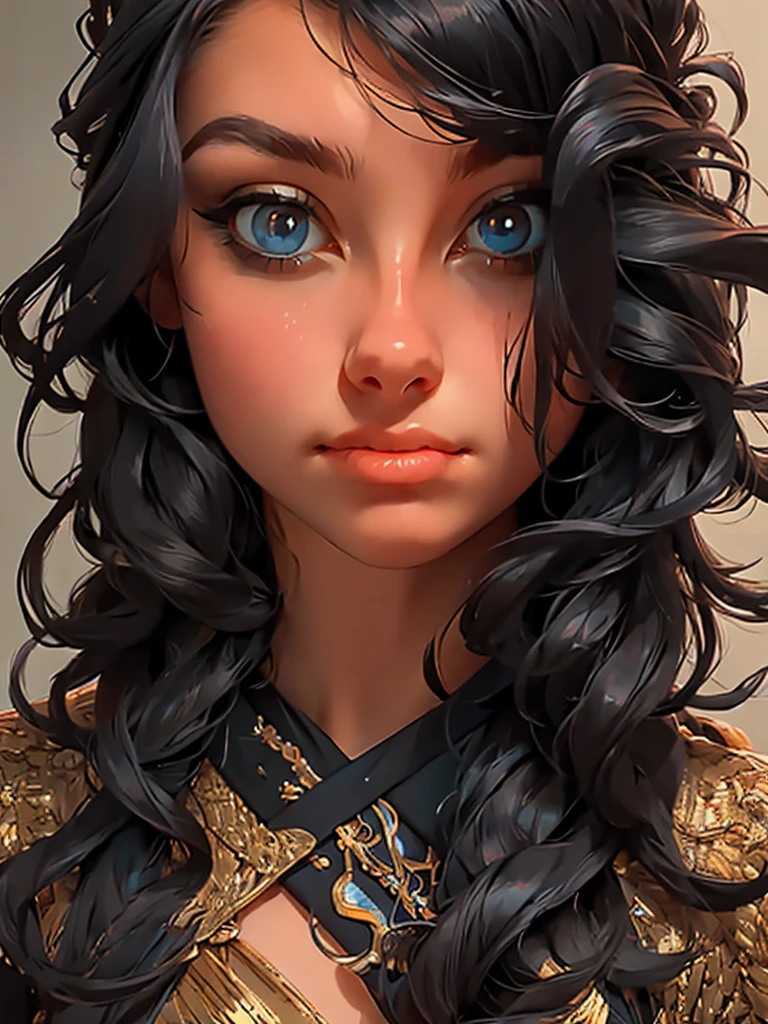 portrait, girl, middle ages, classicism, andrey atroshenko style, painting, pierced eyes, beautifully styled hair, traditional media, realistic, figurative, fine art, oil on canvas, HDR, 8K, original character, high resolution, high detail, focus on the face, beautiful eyes 