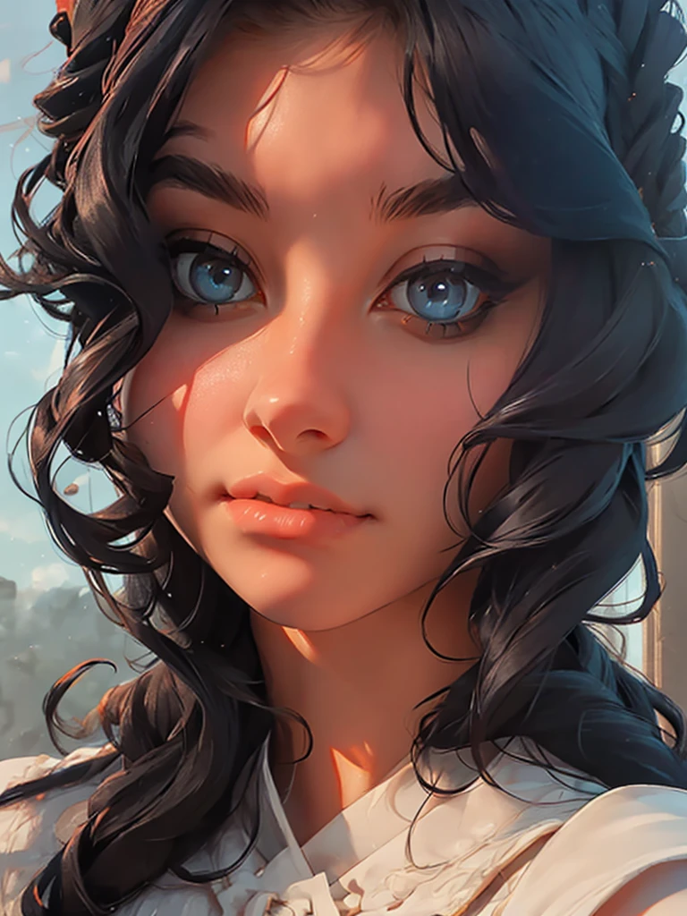 portrait, girl, middle ages, classicism, andrey atroshenko style, painting, pierced eyes, beautifully styled hair, traditional media, realistic, figurative, fine art, oil on canvas, HDR, 8K, original character, high resolution, high detail, focus on the face, beautiful eyes
