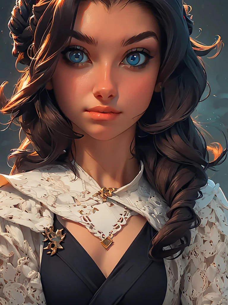 portrait, girl, middle ages, classicism, andrey atroshenko style, painting, pierced eyes, beautifully styled hair, traditional media, realistic, figurative, fine art, oil on canvas, HDR, 8K, original character, high resolution, high detail, focus on the face, beautiful eyes 