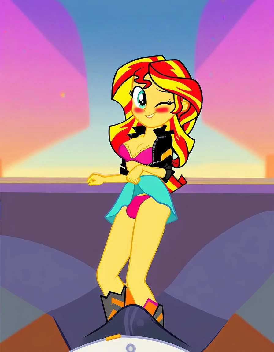 explicit, solo, bra, sunset_shimmer, standing_backwards, cute, cute face, awww, butt, bend down, equestria_girls, breasts, clothes, female, big_tits, looking at you, strip club, skirt, skirt lift, offscreen character, cartoon, panties, male_pov, twitching, briefs, unzipping, open fly, wink, blushing, smiling, show accurate, vector, male_pov, bulge_pov, offscreen character