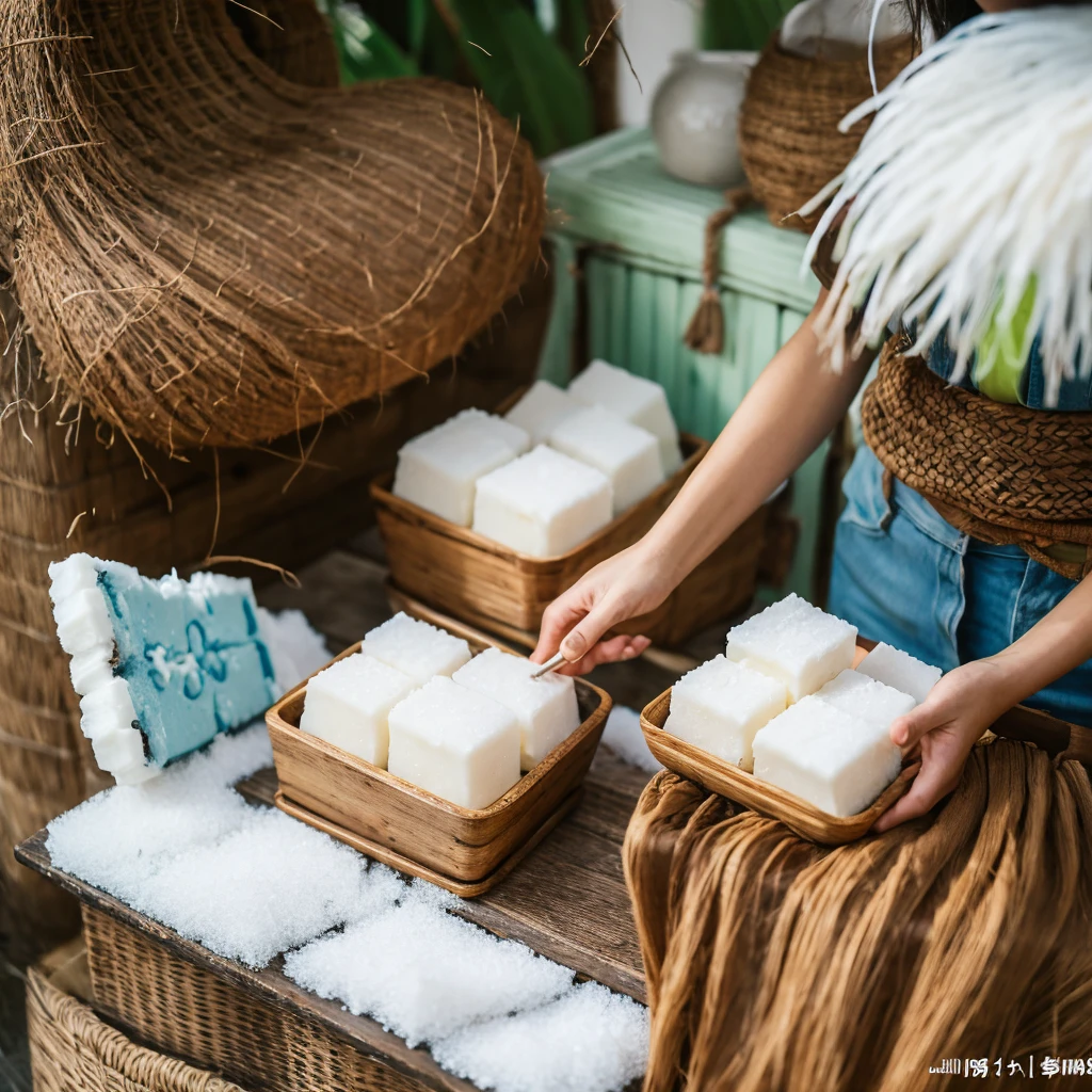 Flavored coconut ice coming out of woman's ass