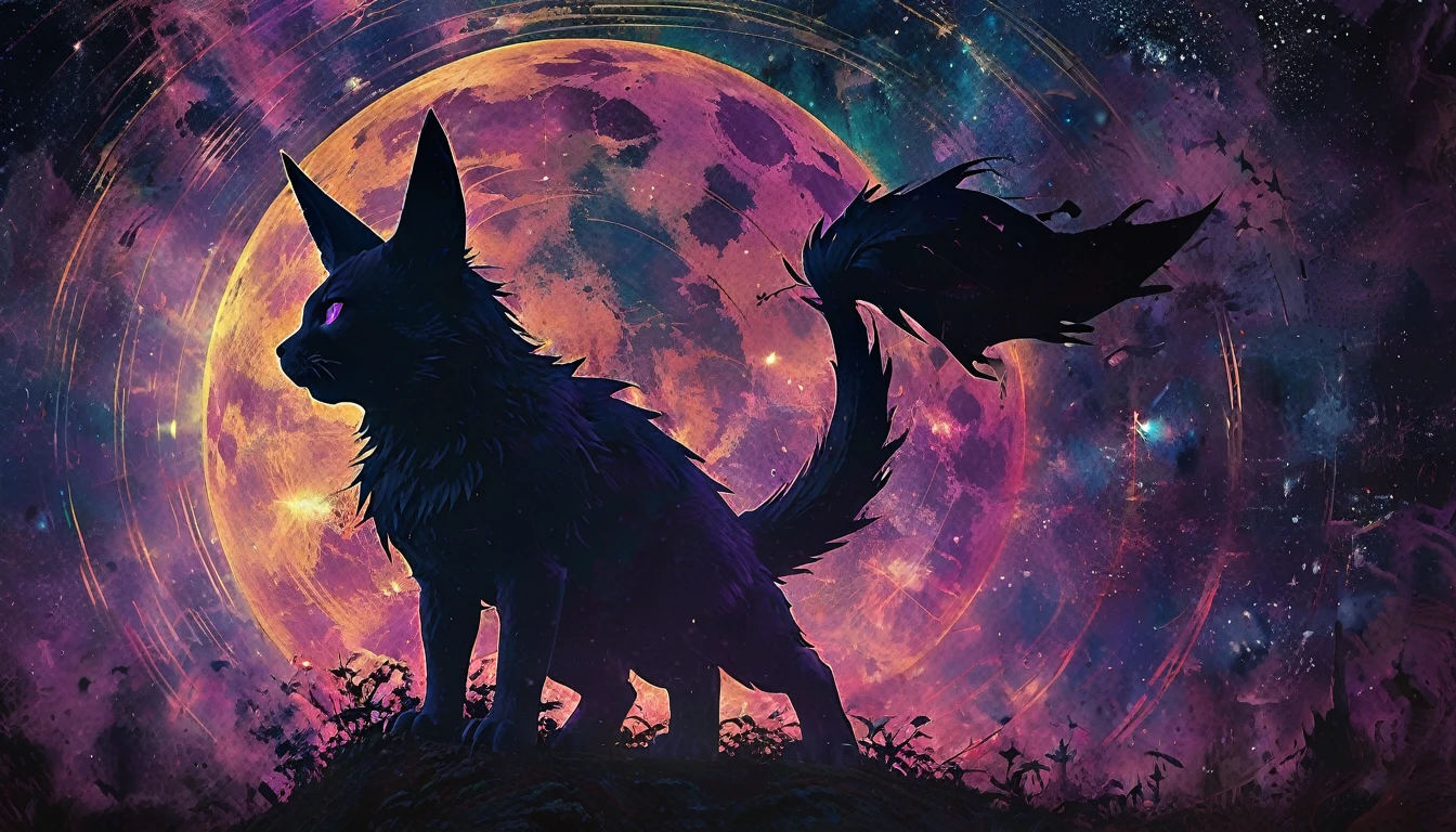 (moonligh:1.2), (Intricate:0.7), (high détail:1.2), (pokemon:1.3), (sharp focus:1.1), [Explicit content, Questionable content], (work of art, best qualityer, 4K, 2k, shadowed, absurd resolution), monochrome, arte linear, pokemon, umbreom, purple color in the background.