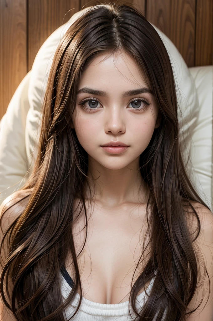 create a 23 year old , Brazilian , brown hair , fair skin and big eyes realistically