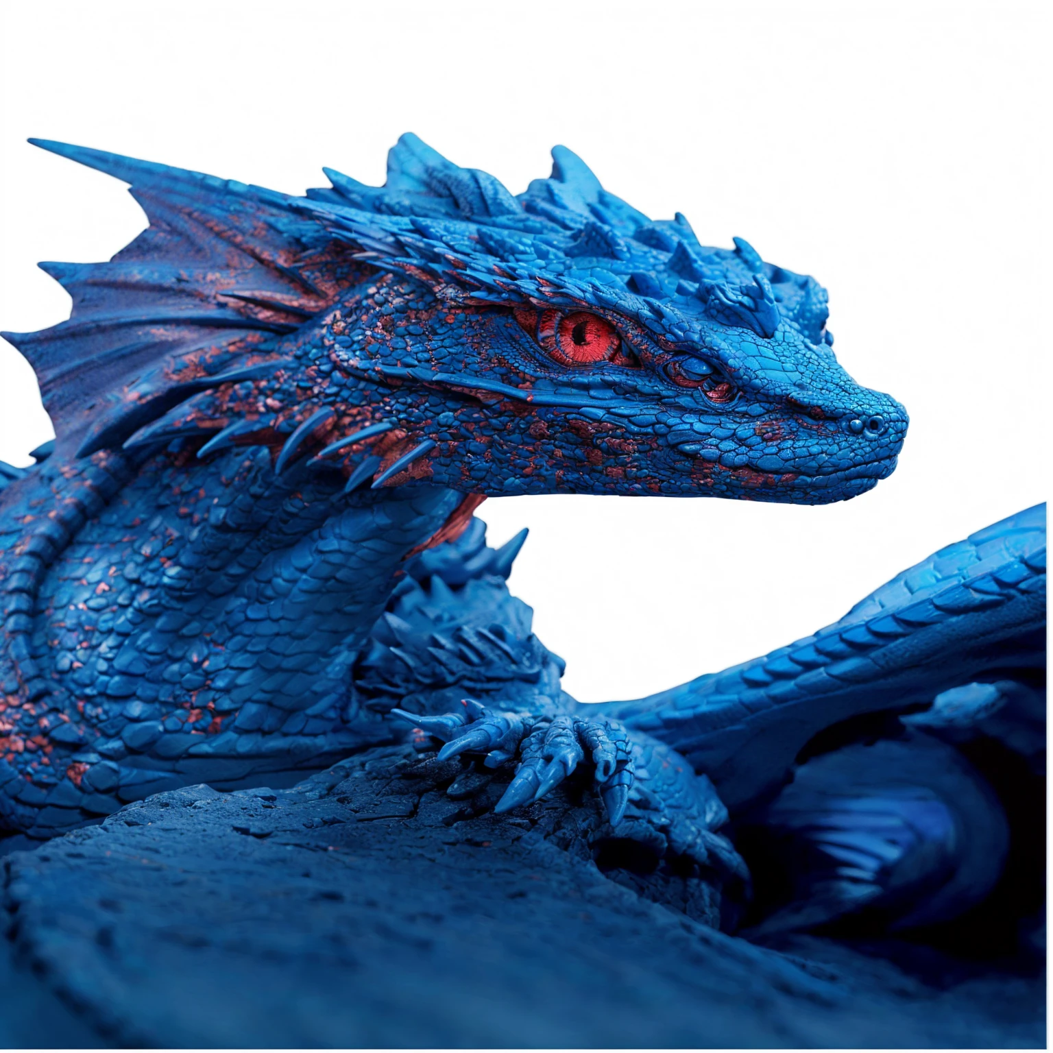 there is a blue Dragon with red eyes sitting on a rock, blue scaled dragon, blue Dragon, hyper real highly detailed, hyper detailed and realistic, hyper-realistic detailed, Detailed dragon, detailed digital 3d art, blue dragon inspired armor, sculpted draconic features, extremely detailed and lifelike, realistic dragon, intricate highly detailed 8k, hyper detailed realistic