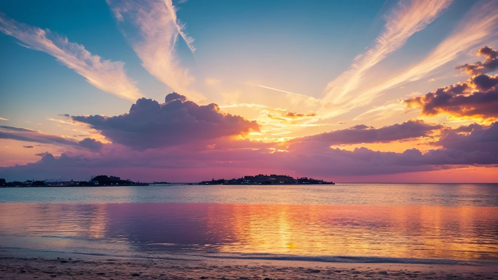 Beautiful landscape, sky, light, clearwater, summer, gold ,pink