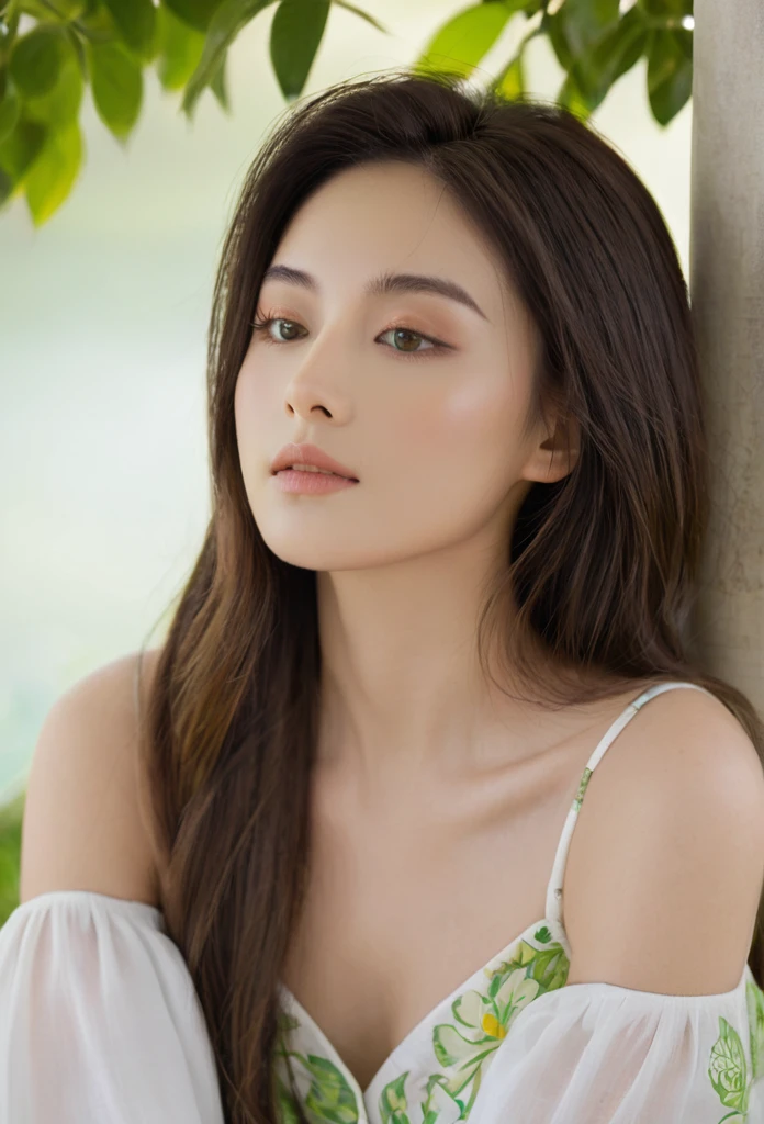 Model strikes a serene and peaceful pose, in a calming and tranquil setting. Shandy