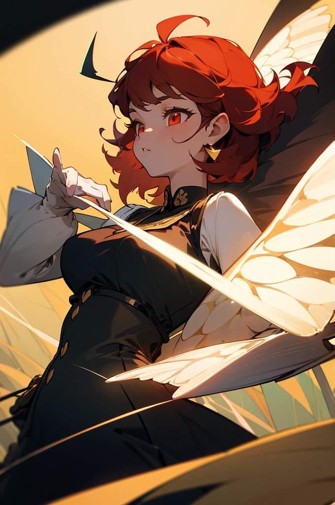 (masterpiece, best quality:1.1),popart,flat color design,cute, (woman wearing a moth costume,moth wings,fluffy moth fur,moth antennae),red eyes,navy hair,fullbody,in night forest,dynamic angle,dynamic angle,beautiful lighting,photographic portrait, sharp,cowboy shot, young woman, hero outfit, lean build, mature, short hair, upper body