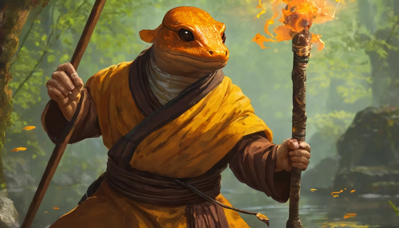 Salamander Monk holding a spear