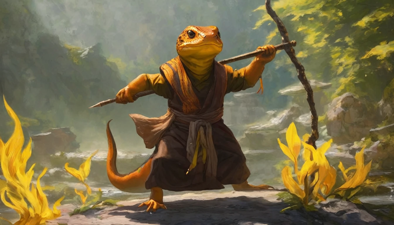 Salamander Monk holding a spear