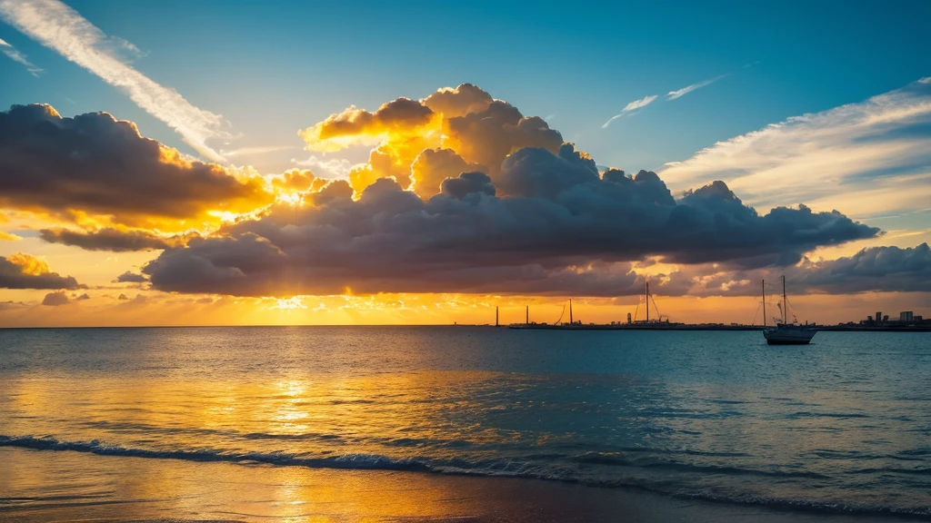 Beautiful landscape, sky, light, clearwater, summer, gold ,yellow