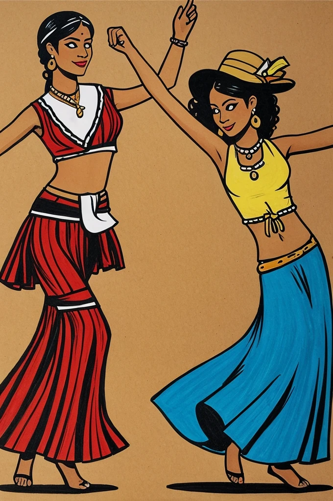 Draw the machetero dance with a woman dressed as a typo

