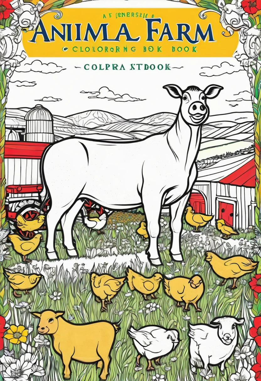 Generate a coloured front cover for Animal farm coloring book 