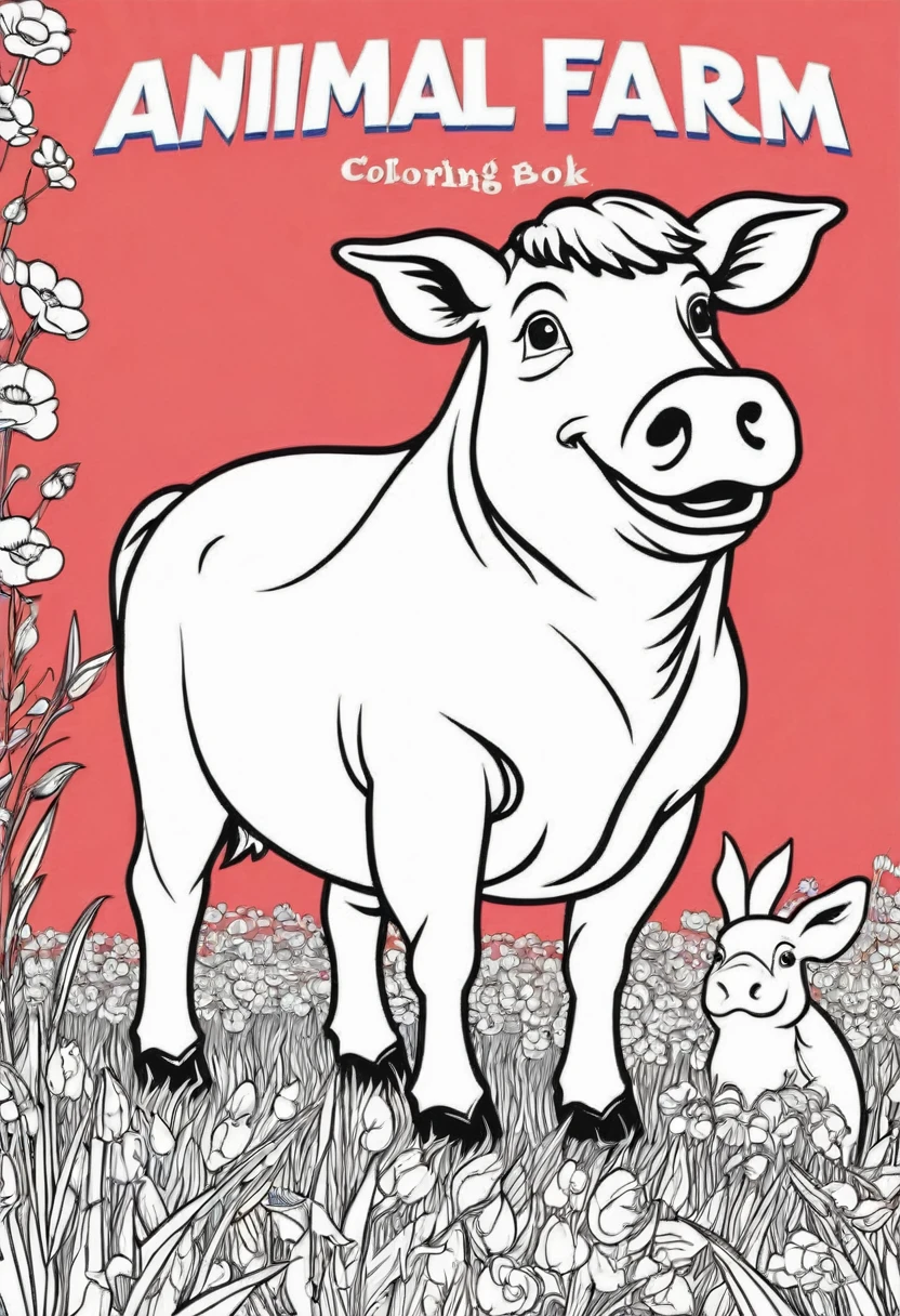 Generate a coloured front cover for Animal farm coloring book