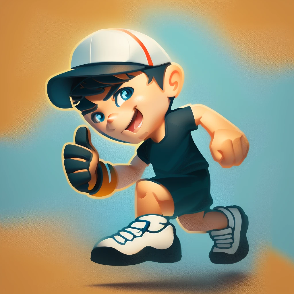 cartoon boy running with a baseball cap on his head, sport mascot, running pose, cartoon style illustration, dynamic active running pose, HD illustration, in cartoon style, sports team mascot, high quality illustration, Mascot Illustration, Cute boy, upthumb, a muscular, cartoon vector style, doing a upthumb, cartoon art style, simple cartoon style, cartoon character