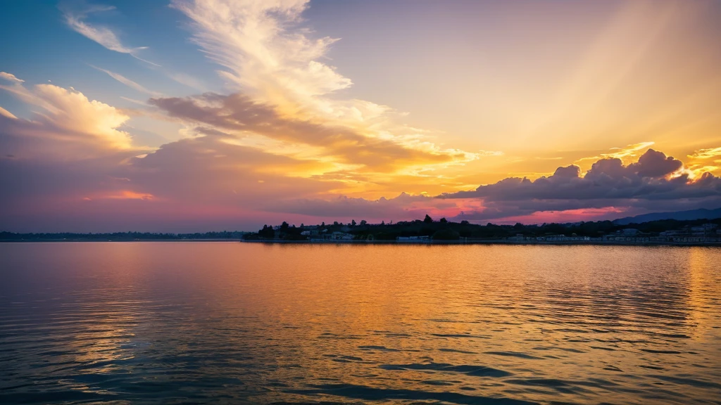 Beautiful landscape, sky, light, clearwater, summer, gold ,bule