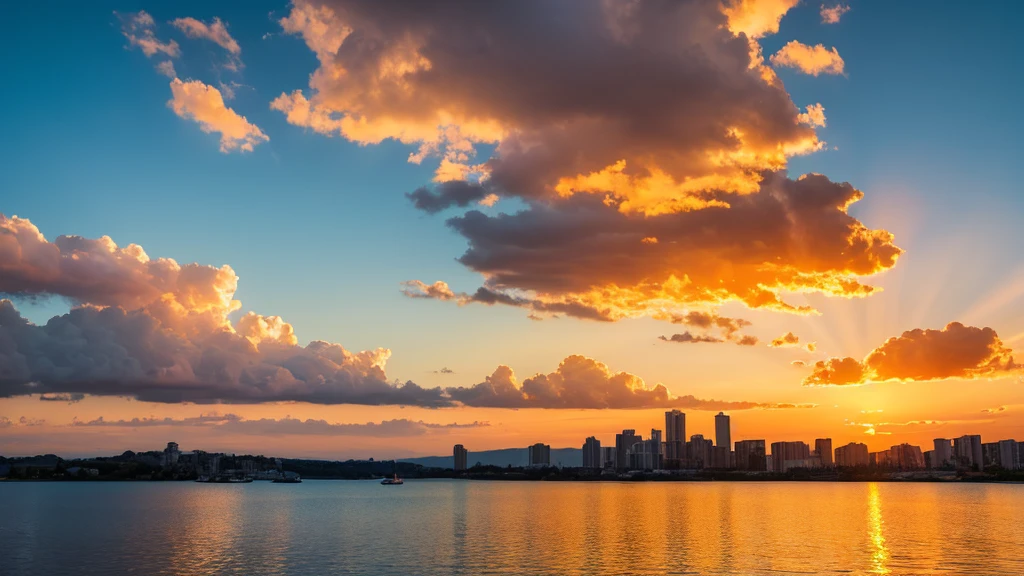 Beautiful landscape, sky, light, clearwater, summer, gold ,orange