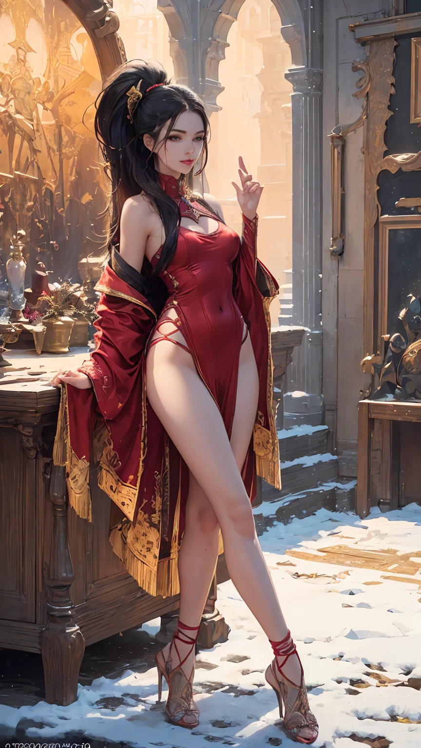 ((Full body photo, standing, feet on the floor)) (Aesthetics, High resolution: 1.2), a beautiful 20 year old woman wearing a simple red boby Santa Claus costume, symmetrical costume structure, bright eyes, cheerful smile.Photo professional photographer, minimalism, concept art, intricate detail, 8k post-production, High Definition, Super Detail, ArtStation trending, sharp focus, studio photo, intricate detail Complex, Highly Detailed, By Greg Rutkowski, Artistic Bright and Dark Lowlights, Vivid Colors. Outdoor winter scene with snow in the evening, A slight smile, True art, various hairstyles and color changes, Passionate mood, Seductive expressions, Sexy lips, Wet lips , Seductive closed eyes, Seductive appearance, suggestive posture.