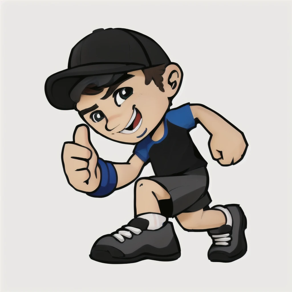 cartoon boy running with a baseball cap on his head, sport mascot, running pose, cartoon style illustration, dynamic active running pose, HD illustration, in cartoon style, sports team mascot, high quality illustration, Mascot Illustration, Cute boy, upthumb, a muscular, cartoon vector style, doing a upthumb, cartoon art style, simple cartoon style, cartoon character