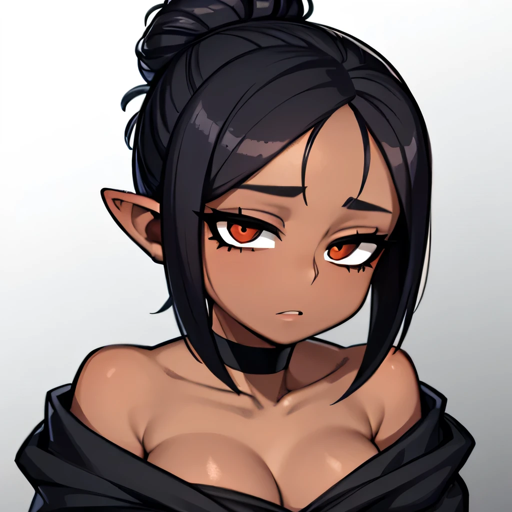 A close up of a woman young of dark skinned straight black hair styled in a small bun, with round face, small round eyes, thin lips, small ears, realistically face, young female face, tan skin, youthful face, real detailed face, on a solid white background, doing sex with his boyfriend