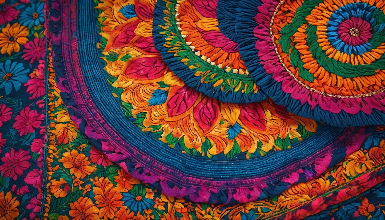 create an image demonstrating the styled of ((Kantha)) styled, hyper- realism, 8K high definition, swirly vibrant colors, sharp focus, insanely detaileda