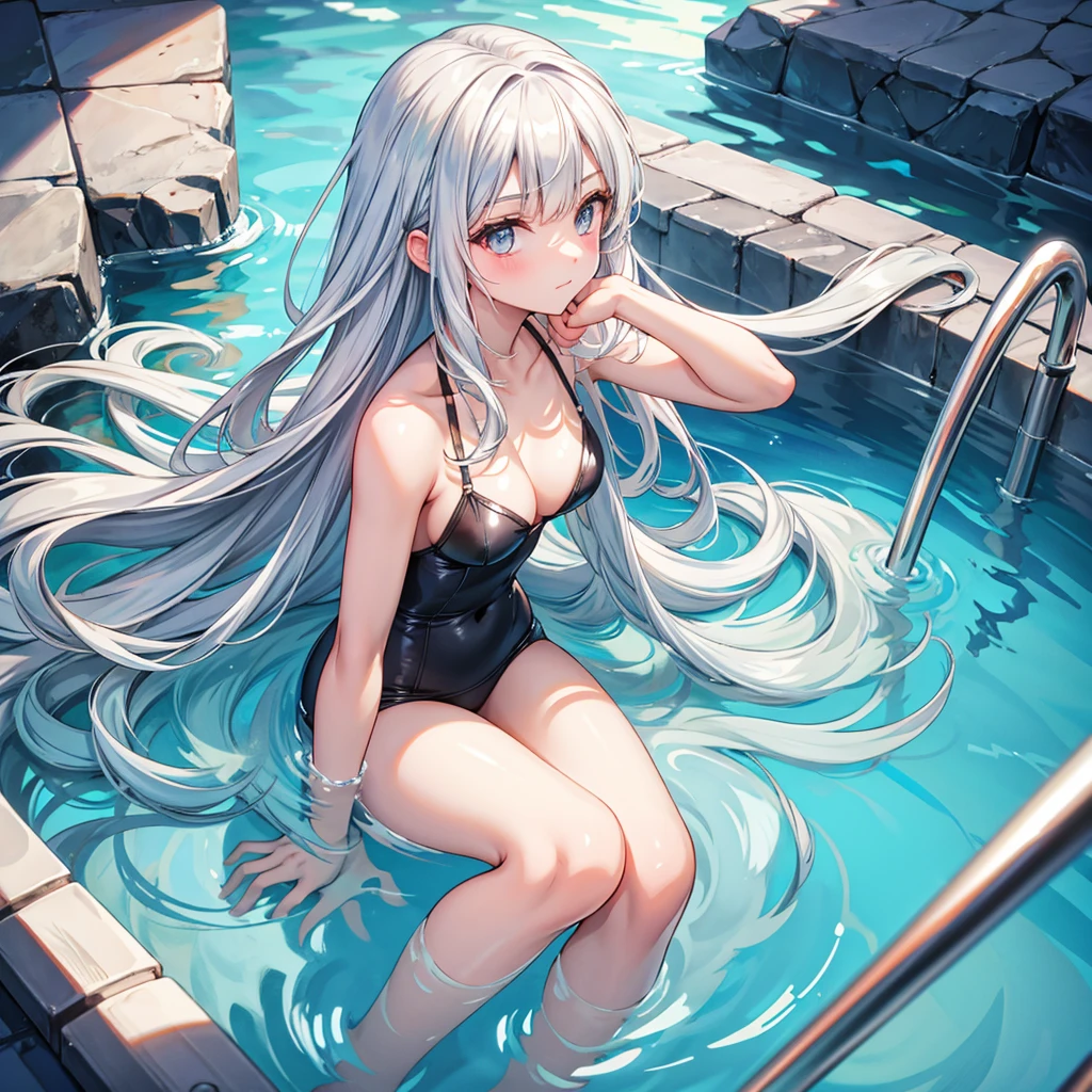 Silver Hair long hair Beauty One person Adult Pool