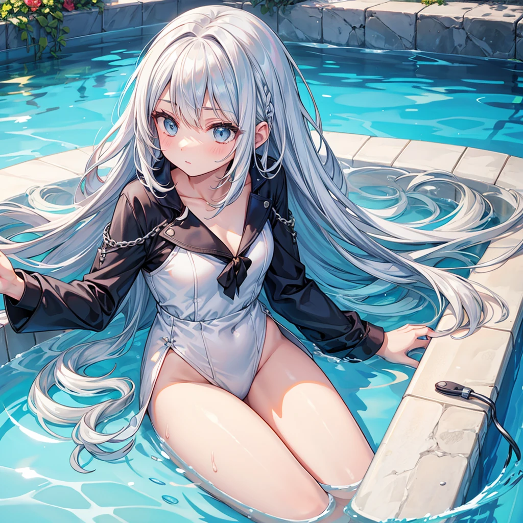 Silver Hair　long hair　Beauty　One person　Adult　Pool　share