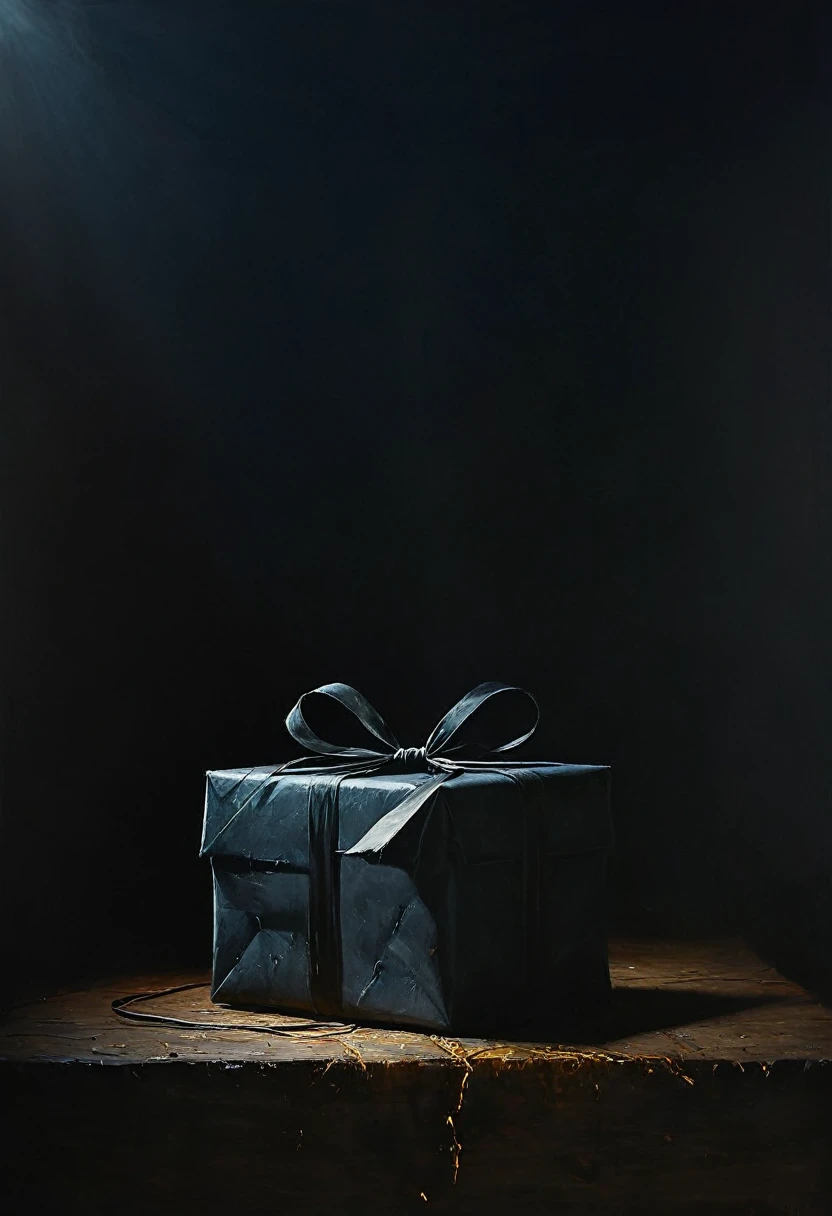 painting of a present, dark atmosphere, cinematic scene, volumetric lights, ultra realistic, in the style of nicola samori