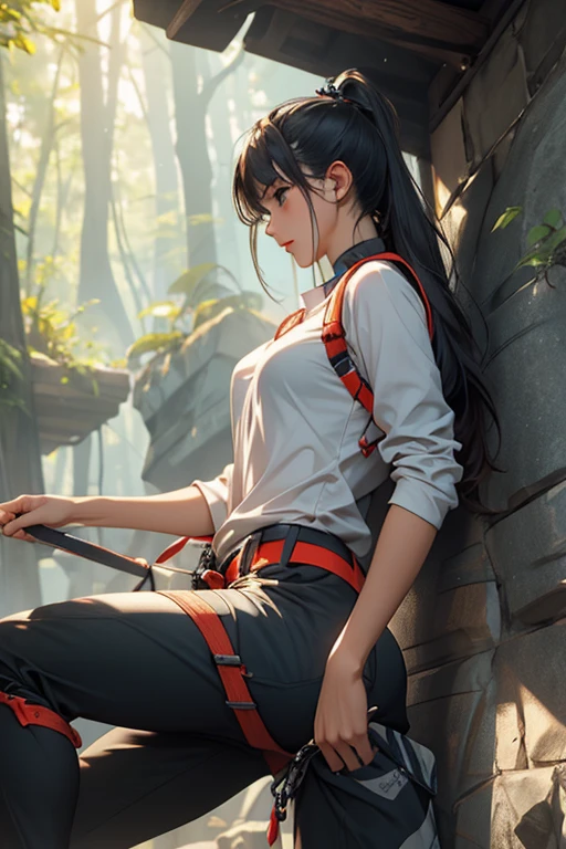 Highest quality、masterpiece、High sensitivity、High resolution、Detailed Description、Slender women、rock climbing、Rocky area、