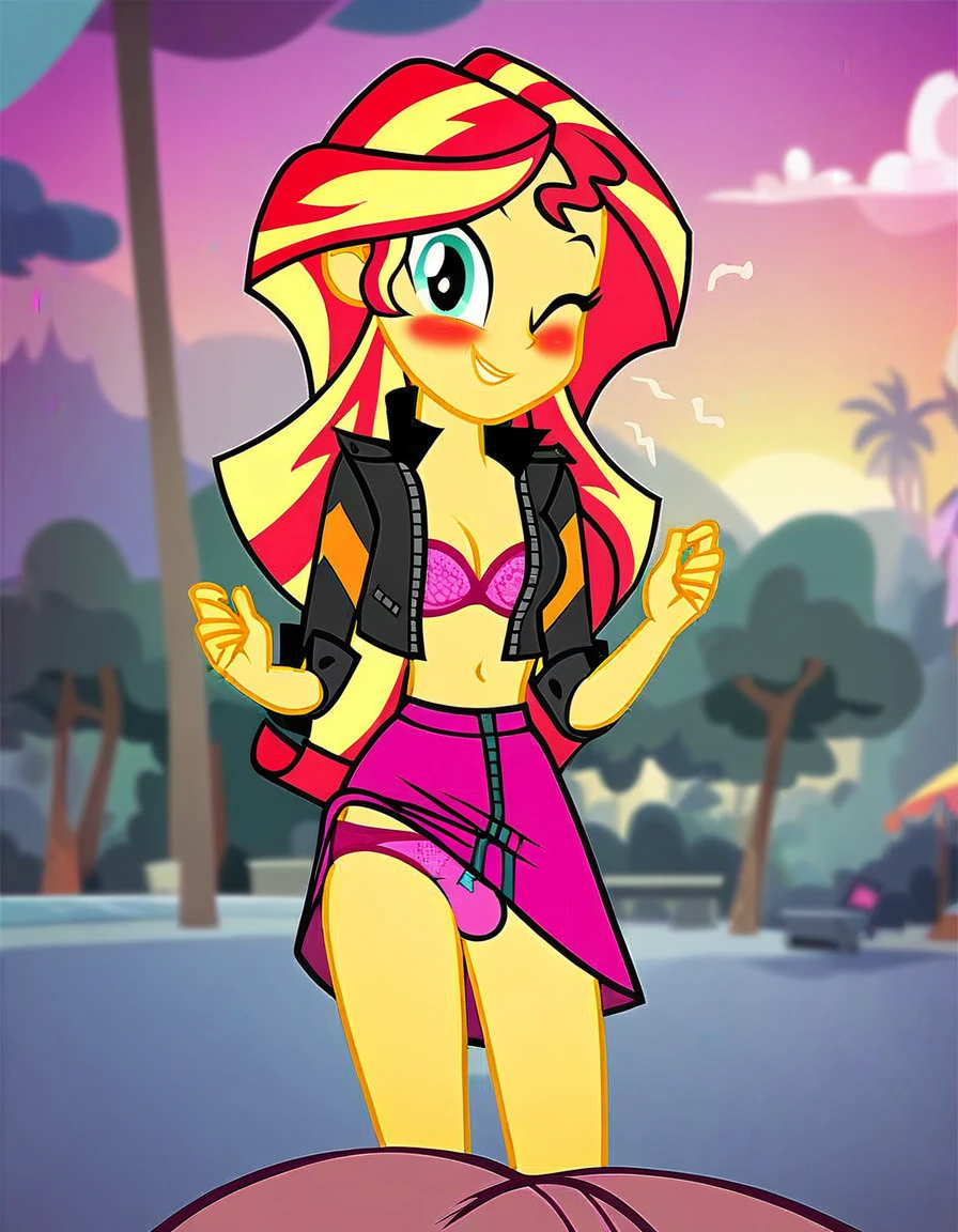 explicit, solo, bra, sunset_shimmer, standing_backwards, cute, cute face, awww, butt, bend down, equestria_girls, breasts, clothes, female, big_tits, looking at you, strip club, skirt, skirt lift, offscreen character, cartoon, panties, male_pov, twitching, briefs, unzipping, open fly, wink, blushing, smiling, show accurate, vector, male_pov, bulge_pov, offscreen character, lower_body_male