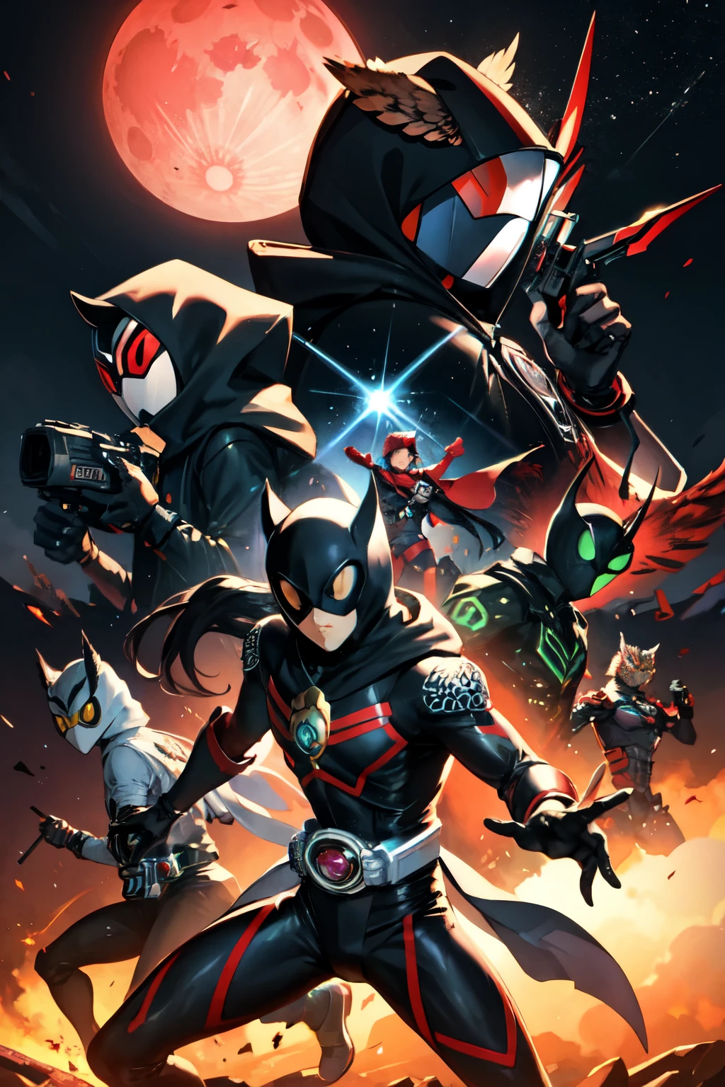 owl、Kamen Rider、Black hood、The End、Red Moon、Rider Kick、wallpaper
