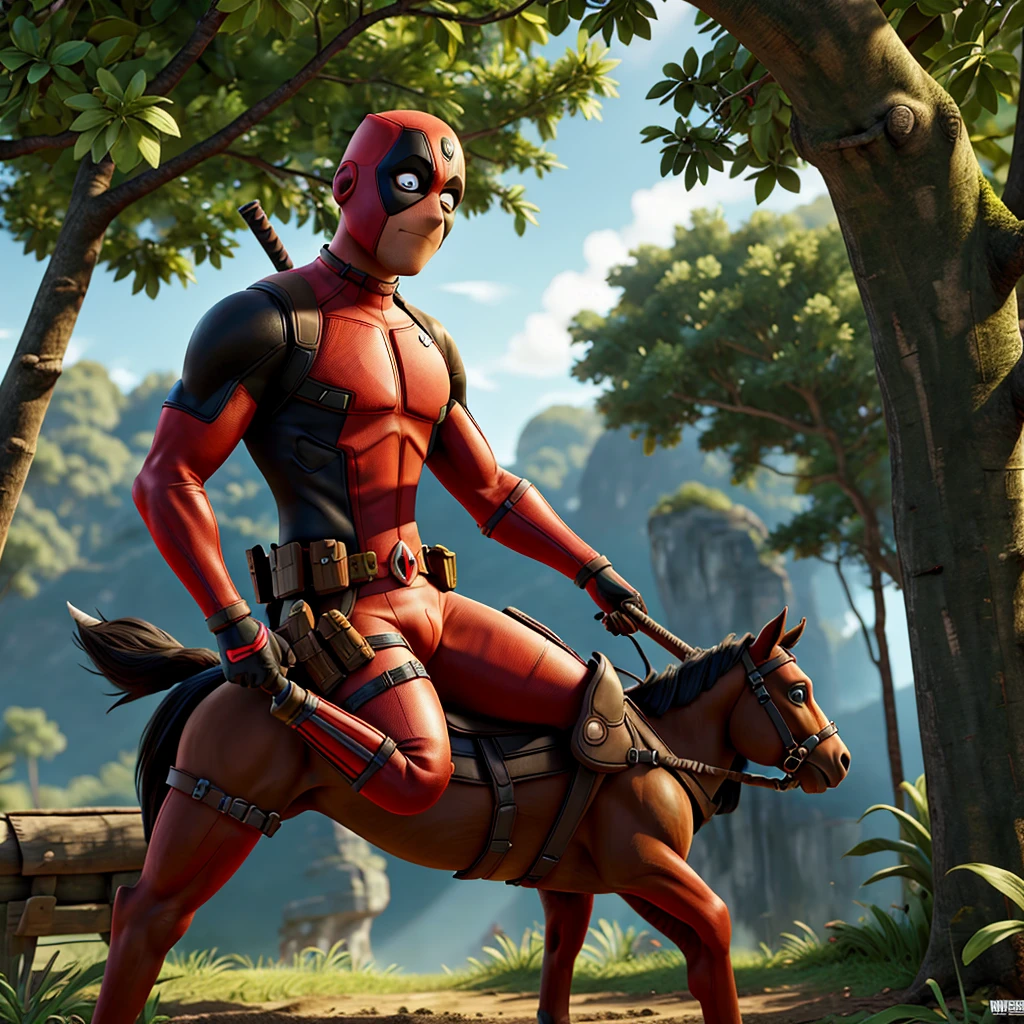 Deadpool with blades and riding horse in jungle hd wallpapers 8k