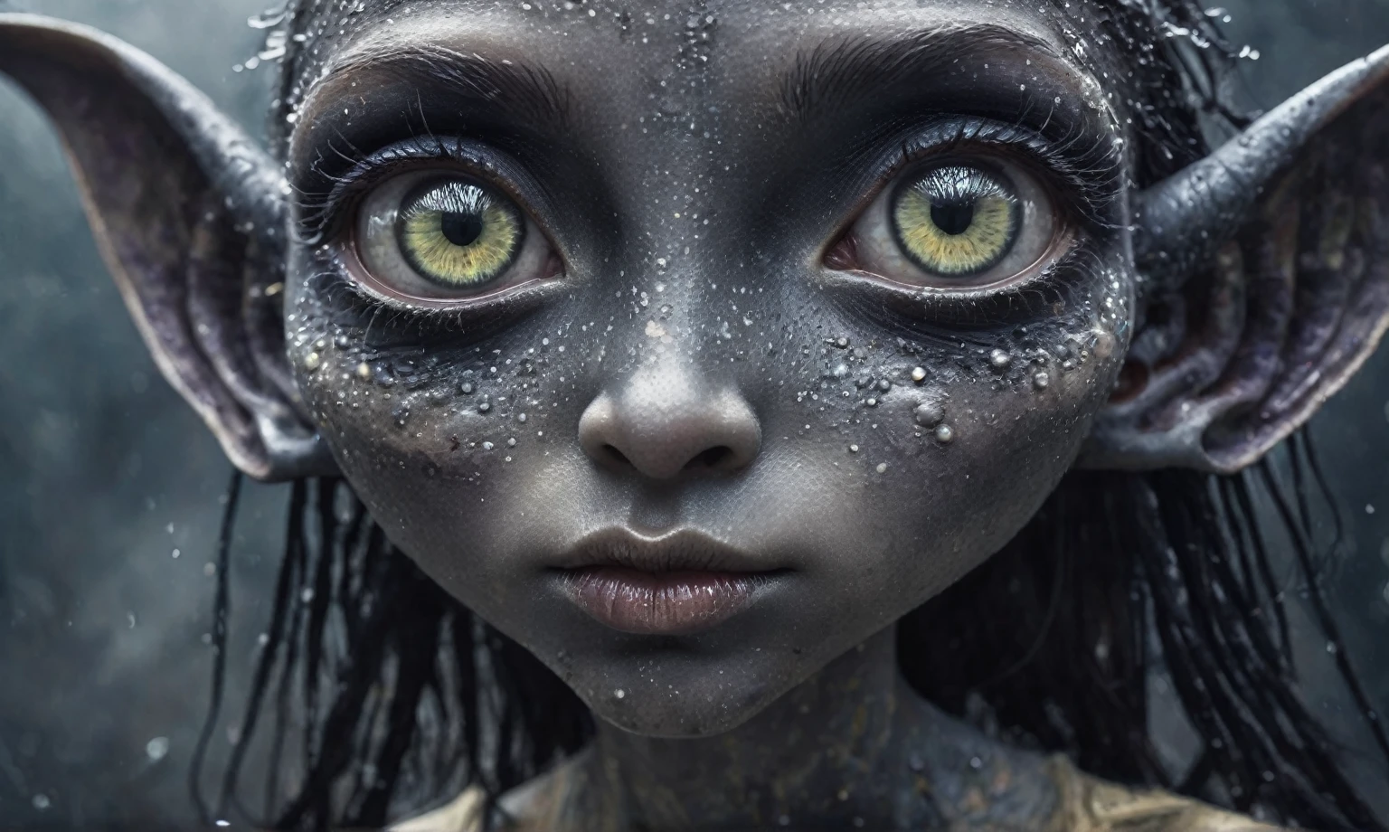 pretty face,eyebrow up,full body length shot,obsidian elf,full body length shot,very beggar niobium graphite The Alien Entity, babychild, wants eat,full body shot, of psychedelic style ,The iris looks weird, attractive, The stars in space is reflected in the pupil, goose down eyelashes, long wavy luminescent hair,insane baggy clothes,view from height,full-body-shot,High contrast,Masterpiece,Realistic,Ultra Detailed,intricate details,realistic humid skin,extremly intricate,realism,photorealism, cinematic style,irina yermolova,HDR,((Wangechi Quality)),ominous landscape,glate gray atmosphere,by art Simon Stalenhag,Nicola Samori,(((Wangechi Mutu))),prime colors,urban,extremely detailed,masterpiece,intricate details,faded,eyes extremely detailed, high detailed eyes,4k resolution,RAW, Nikon Z9,scary town,stalker,goblin,Dubai of United Arab Emirates,Mestichino,Light particles,marble leather ,ink photography ,Mestichino,Light particles,chaos