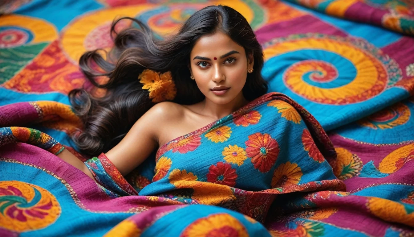 create an image demonstrating the styled of ((Kantha)) styled, hyper- realism, 8K high definition, swirly vibrant colors, sharp focus, insanely detaileda